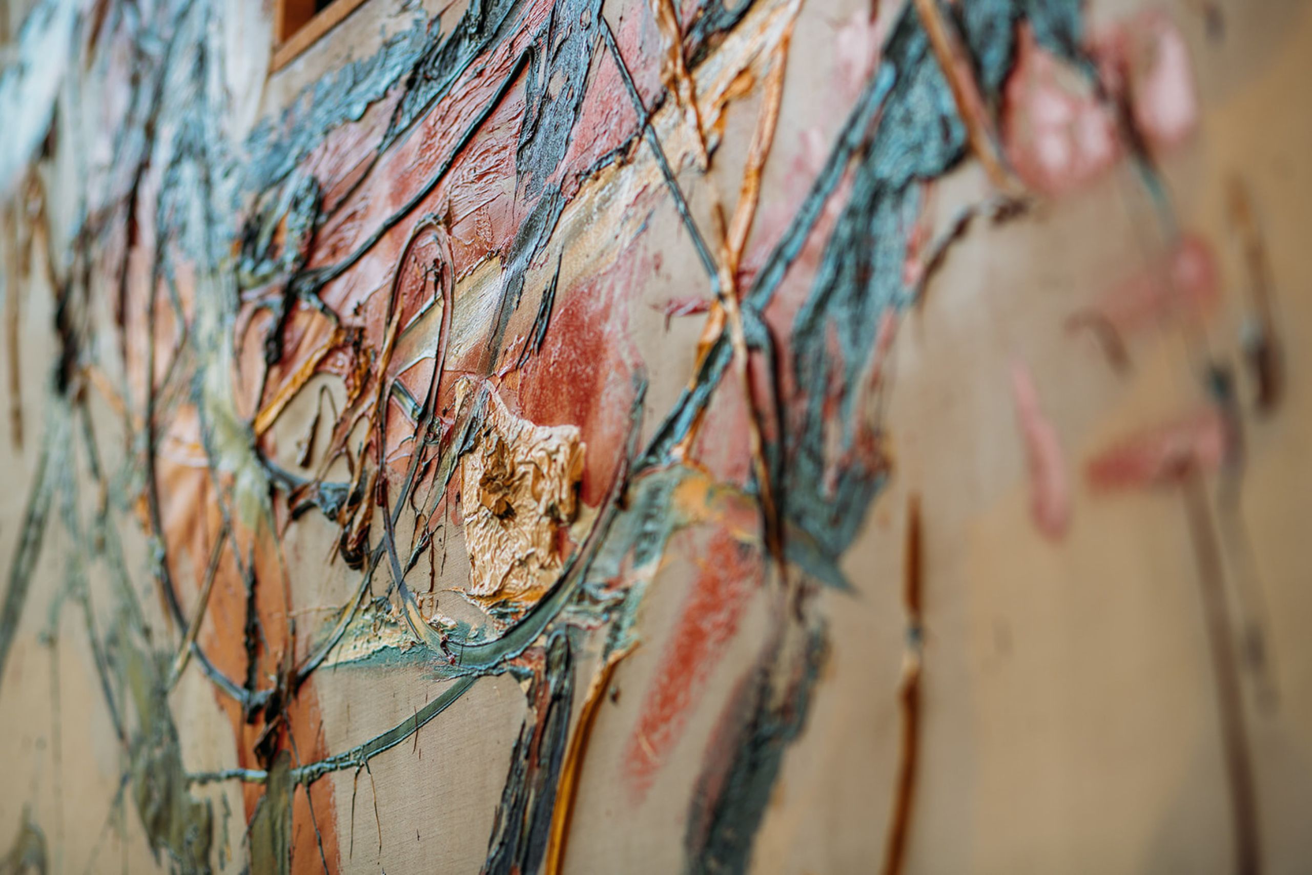 Close-up detail of an artwork displayed at the ambassade hotel.